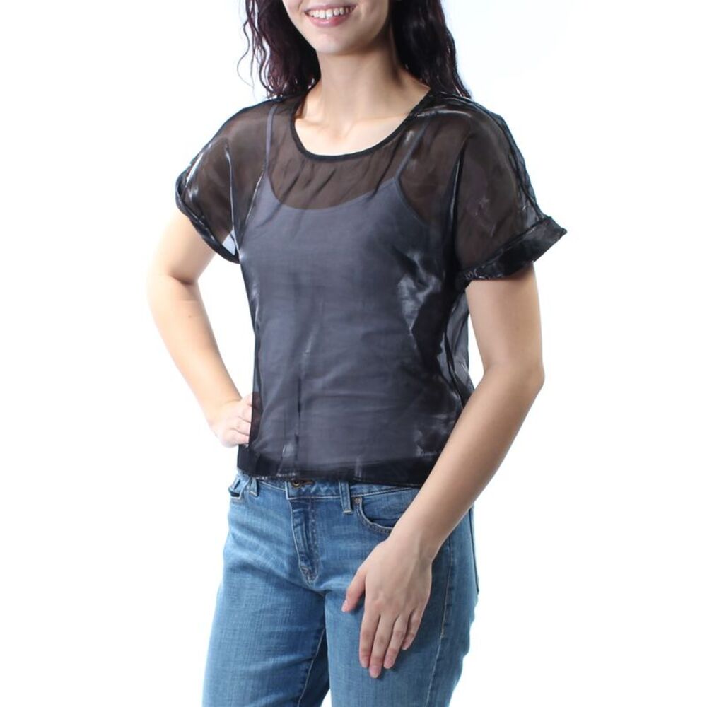 KIIND OF Womens Black Low Back W/o Cami Short Sleeve Scoop Neck Top Size: M